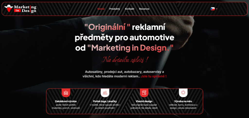 Ukázka webu pro firmu Marketing in Design – vytvořeno RB Digital
