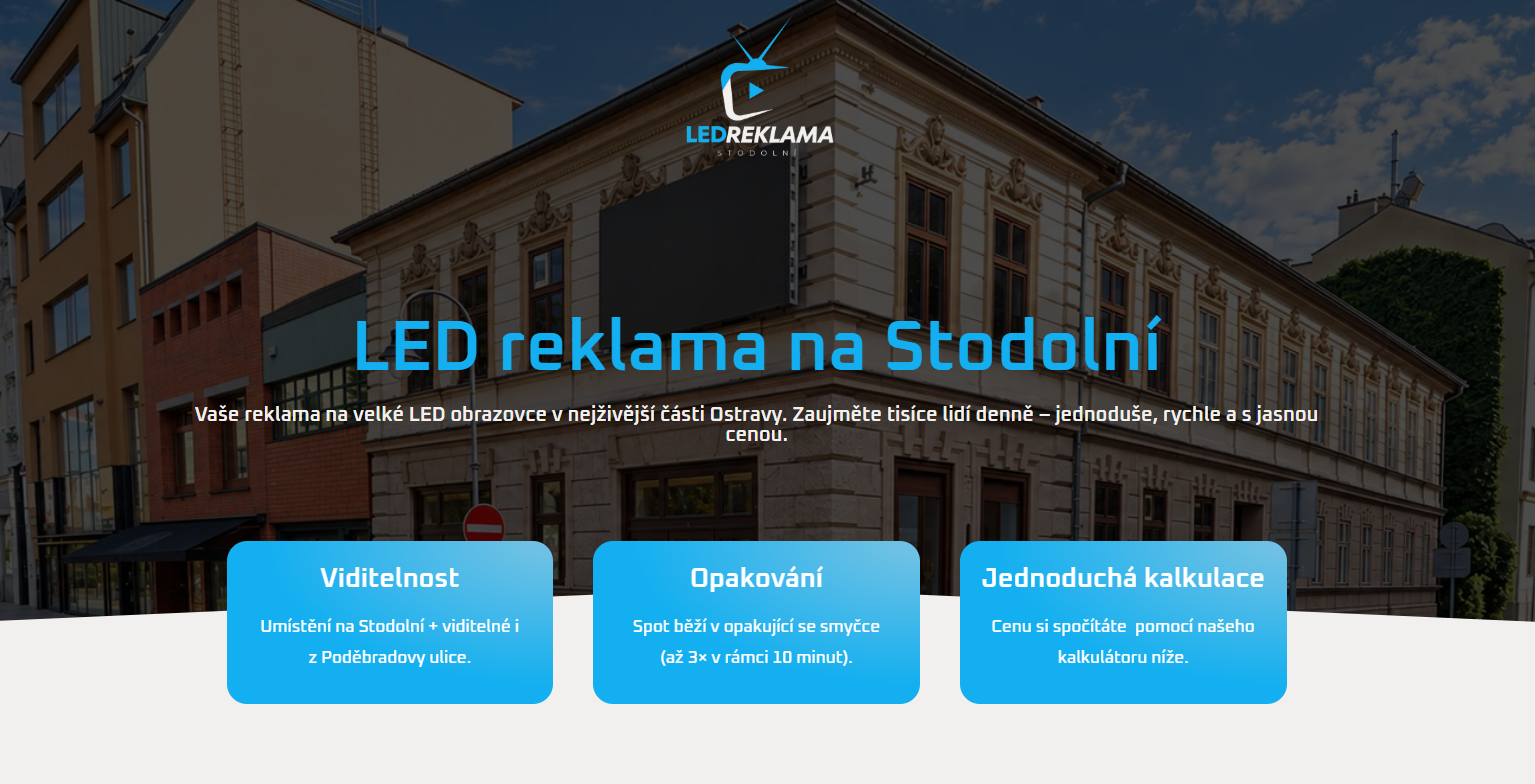 Ukázka webu pro firmu Led reklama Stodolní – vytvořeno RB Digital